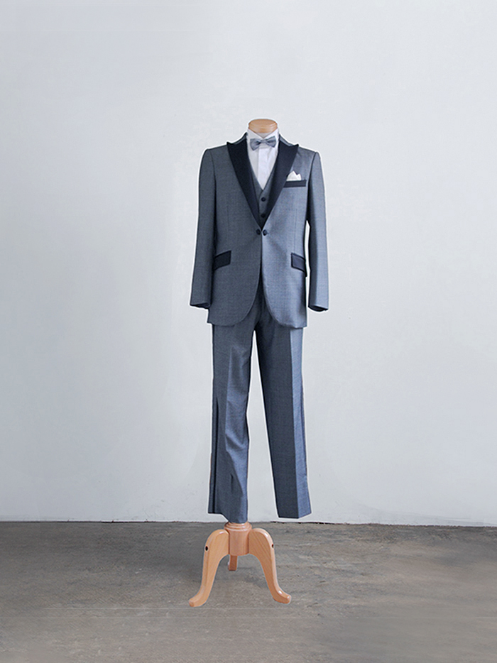 gray peaked lapel tuxedo