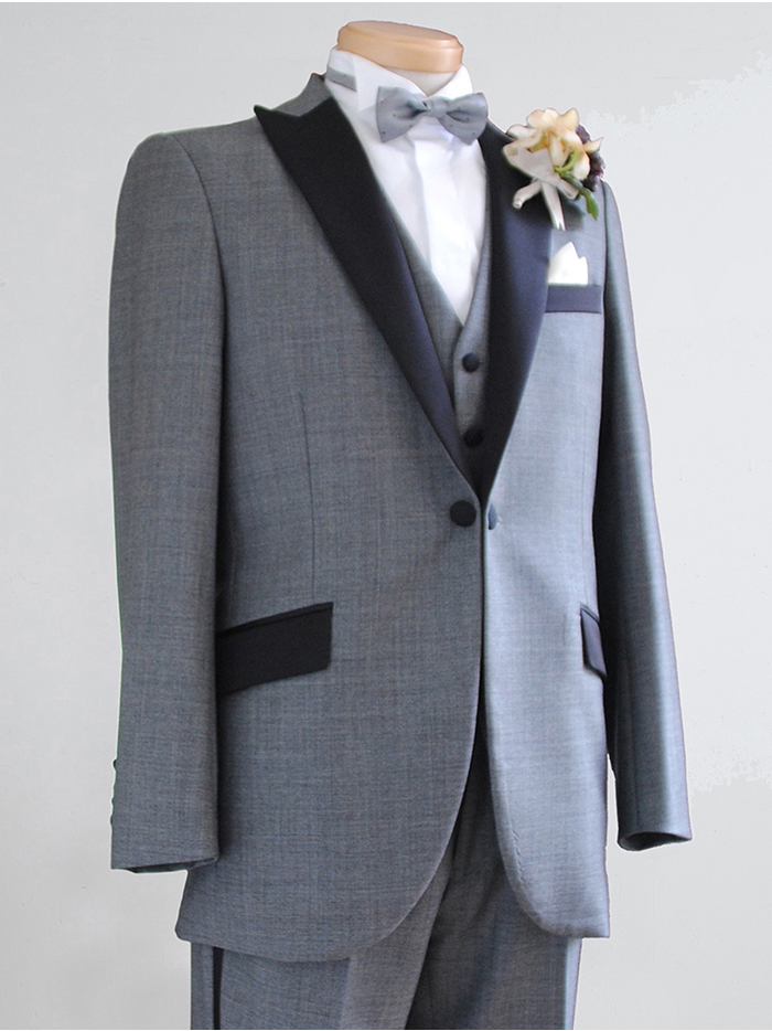 gray peaked lapel tuxedo